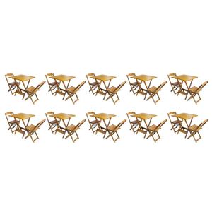 Kit 10 Conjuntos De Mesa Dobravel Com 2 Cadeiras De Madeira 70x70 Ideal Para Bar E Restaurante - Mel