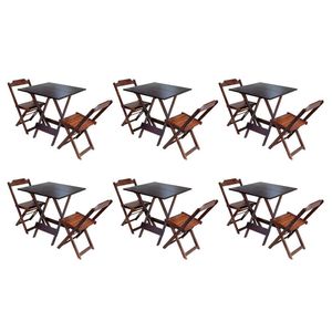 Kit 6 Conjuntos De Mesa Dobravel Com 2 Cadeiras De Madeira 70x70 Ideal Para Bar E Restaurante - Imbu