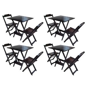 Kit 4 Jogos De Mesa Dobravel Com 2 Cadeiras De Madeira 70x70 Ideal Para Bar E Restaurante - Tabaco