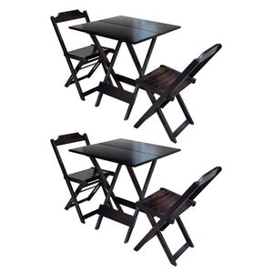 Kit 2 Conjuntos De Mesa Dobravel Com 2 Cadeiras De Madeira 70x70 - Tabaco