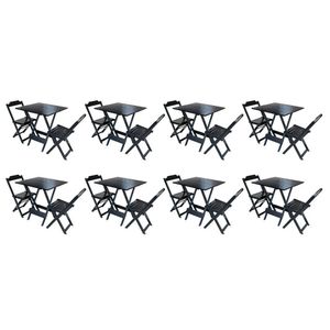 Kit 8 Conjuntos De Mesa Dobravel Com 2 Cadeiras De Madeira 70x70 - Preto