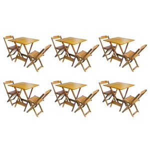 Kit 6 Conjuntos De Mesa Dobravel Com 2 Cadeiras De Madeira 70x70 - Mel