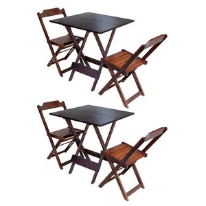 Kit 2 Jogos De Mesa Dobravel Com 2 Cadeiras De Madeira 70x70 - Imbuia
