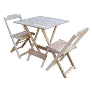 Conjunto De Mesa Dobravel Com 2 Cadeiras De Madeira 70X70 - Sem Pintura