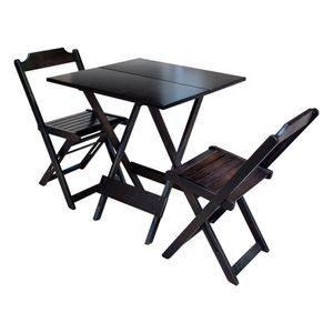 Jogo De Mesa Dobravel Com 2 Cadeiras De Madeira 70X70 - Tabaco