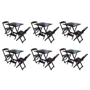 Kit 6 Conjuntos De Mesa Dobravel Com 2 Cadeiras De Madeira 70x70 Ideal Para Bar E Restaurante - Taba