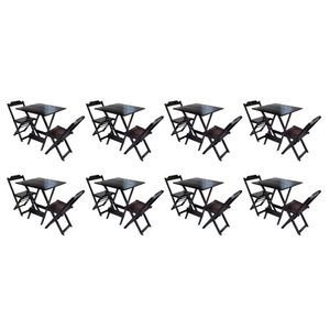 Kit 8 Conjuntos De Mesa Dobravel Com 2 Cadeiras De Madeira 70x70 Ideal Para Bar E Restaurante - Taba