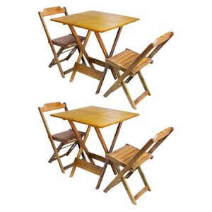 Kit 2 Conjuntos De Mesa Dobravel Com 2 Cadeiras De Madeira 70x70 Ideal Para Bar E Restaurante - Mel