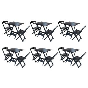Kit 6 Conjuntos De Mesa Dobravel Com 2 Cadeiras De Madeira 70x70 Ideal Para Bar E Restaurante - Pret