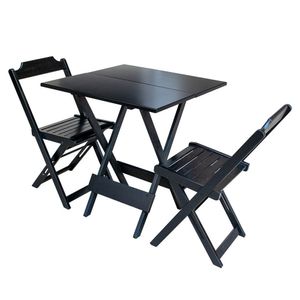 Conjunto De Mesa Dobravel Com 2 Cadeiras De Madeira 70X70 Ideal Para Bar E Restaurante - Preto