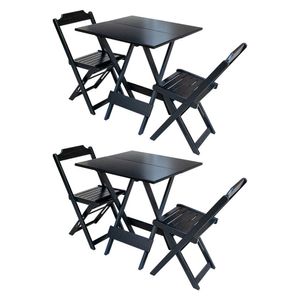 Kit 2 Jogos De Mesa Dobravel Com 2 Cadeiras De Madeira 70x70 Ideal Para Bar E Restaurante - Preto