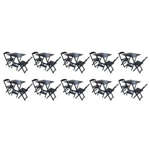 Kit 10 Conjuntos De Mesa Dobravel Com 2 Cadeiras De Madeira 70x70 - Preto