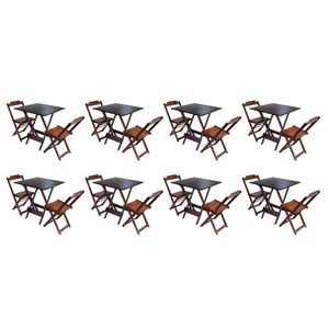 Kit 8 Conjuntos De Mesa Dobravel Com 2 Cadeiras De Madeira 70x70 - Imbuia