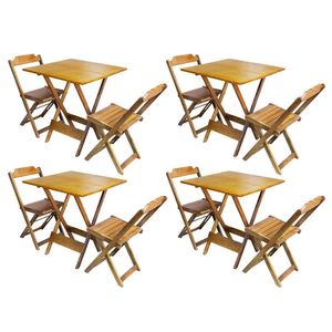 Kit 4 Conjuntos De Mesa Dobravel Com 2 Cadeiras De Madeira 70x70 - Mel