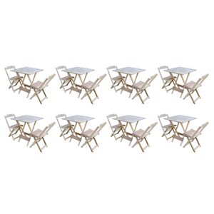 Kit 8 Jogos De Mesa Dobravel Com 2 Cadeiras De Madeira 70x70 - Sem Pintura