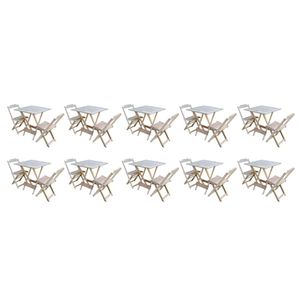 Kit 10 Jogos De Mesa Dobravel Com 2 Cadeiras De Madeira 70x70 - Sem Pintura