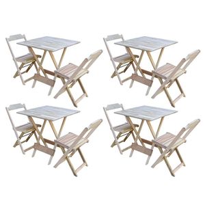 Kit 4 Jogos De Mesa Dobravel Com 2 Cadeiras De Madeira 70x70 - Sem Pintura