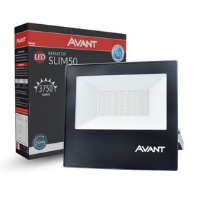 Refletor Avant Led Slim 50W Luz Branco Fria 6500K Preto Bivolt