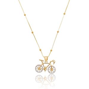 Colar Pingente Bicicleta Banhado Ouro Cravejado Zircônia Banhado Ouro 18k