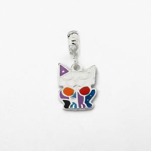 Berloque Gato Esmaltado Colorido Prata 925