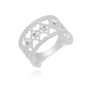 Anel Coração Prata 925 Com Zircônias - 16