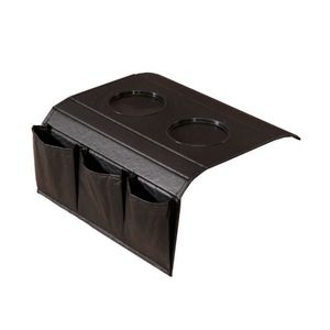 Bandeja Esteira Para Braço De Sofá De Couro Preto Com Porta Controle