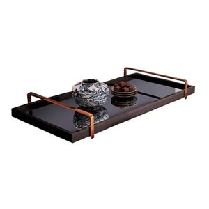 Bandeja Decorativa Espelhada Alça Cobreada Larflex - Laca Preto