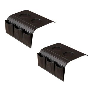 Kit 2 Bandejas Esteira Para Braço De Sofá De Couro Preto Com Porta Controle