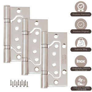 Dobradiça De Porta Sobrepor Com Rolamento Inox Escovado Silvana