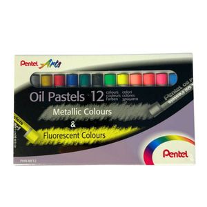 Estojo Giz Pastel Oleoso 12 Cores Metálicas E Fluorescentes Pentel