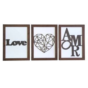 Kit Com 3 Quadros Personalizados Em Mdf (33x24,5) Kit 3 Quadros 1 - Marrom