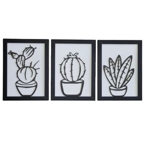Kit Com 3 Quadros Personalizados Em Mdf (33x24,5) Kit 3 Quadros 3 - Preto