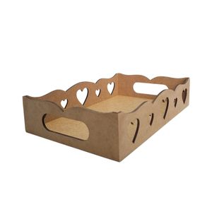 Kit Com 6un De Bandeja De Coração Para Café Da Manhã 100% Mdf (24x15x05) Mdf Cru