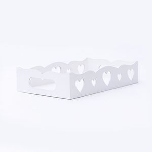 Kit Com 12un De Bandeja De Coração Para Café Da Manhã 100% Mdf (24x15x05) Branco
