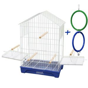 Kit Gaiola Duplex Calopsita Brinquedo Argola Dupla Azul