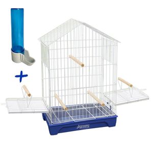 Kit Gaiola Duplex Calopsita Bebedouro Pássaros Azul