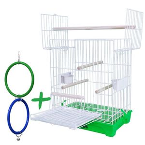 Kit Gaiola Triplex Calopsita Brinquedo Argola Dupla Colorida Verde