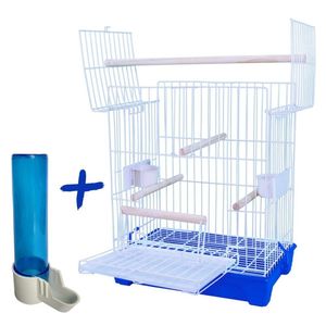 Kit Gaiola Triplex Para Calopsita Bebedouro Pássaros Azul