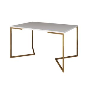 Mesa De Jantar Industrial Retangular Branca 120X75Cm Base V Dourada Cor: Branco