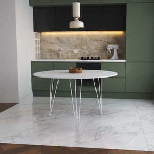 Mesa De Jantar Redonda 110Cm Branca Clips 3 Pés Ferro Branco Cor: Branco