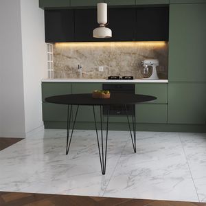 Mesa De Jantar Redonda 110Cm Preta Clips 3 Pés Ferro Preto Cor: Preto