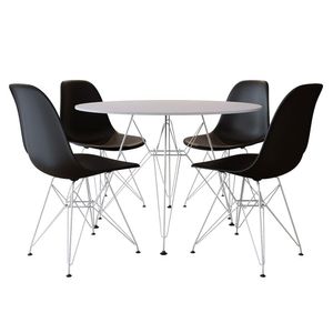 Mesa De Jantar Com 4 Cadeiras Pretas Tampo Redondo Branco 110Cm Base Ferro Branco Cor: Preto