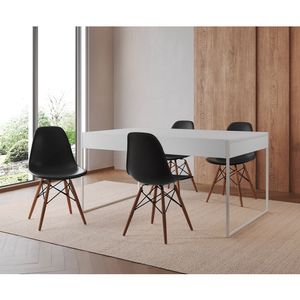 Mesa Jantar Industrial Retangular Branca 137X90Cm Base Ferro Branco C/4 Cadeiras Pretas Cor: Branco