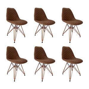 Kit 6 Cadeiras Jantar Estofadas Caramelo Eiffel Eames Base Cobre - Cor: Caramelo
