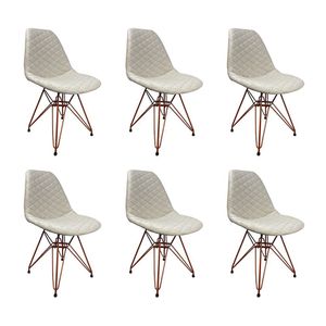 Kit 6 Cadeiras Jantar Estofadas Nude Eiffel Eames Base Cobre - Cor: Nude