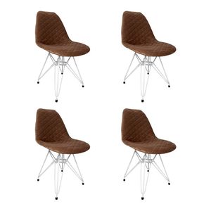 Kit 4 Cadeiras Jantar Estofadas Caramelo Eiffel Eames Base Ferro Branco - Cor: Caramelo