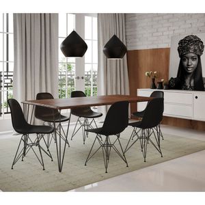 Conjunto De Mesa Clips De Ferro Preto Tampo Amêndoa 135X75 6 Cadeiras Preta Assento Preto
