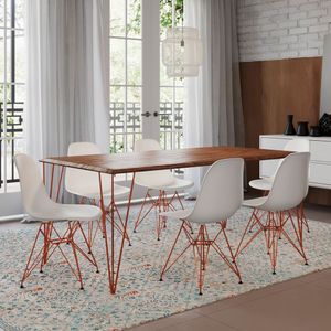 Conjunto De Mesa Clips De Ferro Cobre Tampo Amêndoa 135X75 6 Cadeiras Cobre Assento Branco