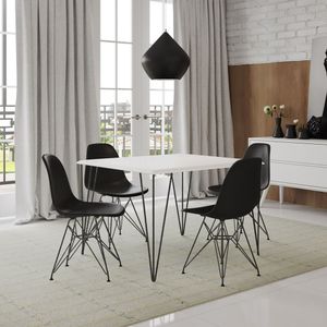 Conjunto De Mesa Clips De Ferro Preto Tampo Branco 120X75 4 Cadeiras Ferro Preta Assento Pret