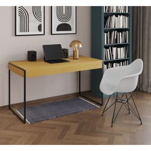 Escrivaninha Industrial Office Estudo Malta Canela 137X53Cm Com 1 Poltrona Branca Base Cor: Canela